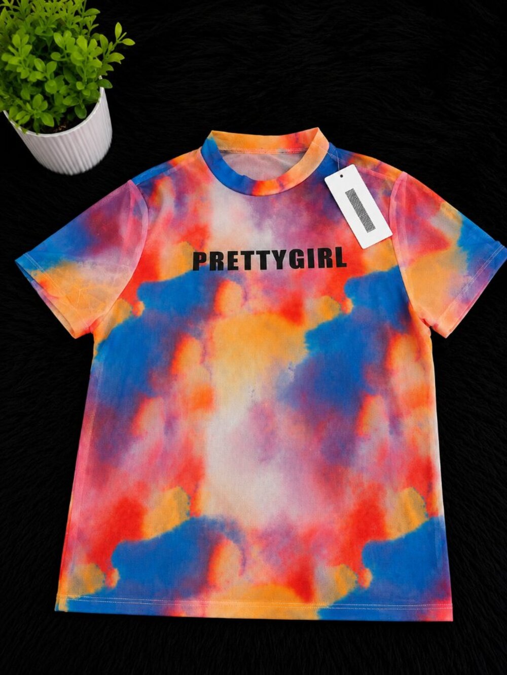 NWT PRETTYGIRL Multicolor Mesh Mock Neck Short Sleeve Top